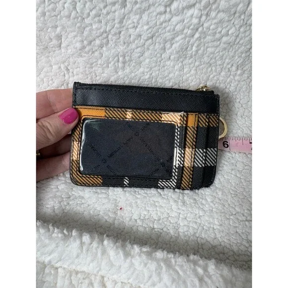 Michael Kors Coin Pouch Wallet Womens Plaid Zip ID Card Holder Keychain - Picture 4 of 5